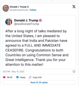 Trump annuncia cessate il fuoco tra India e Pakistan diplomazia USA riporta la calma in Asia meridionale