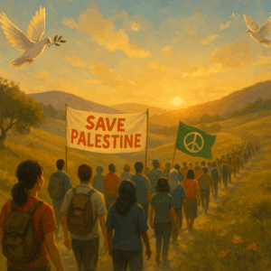 Marcia per la Palestina il 15 giugno da Marzabotto a Monte Sole Bologna espone striscione per Gaza
